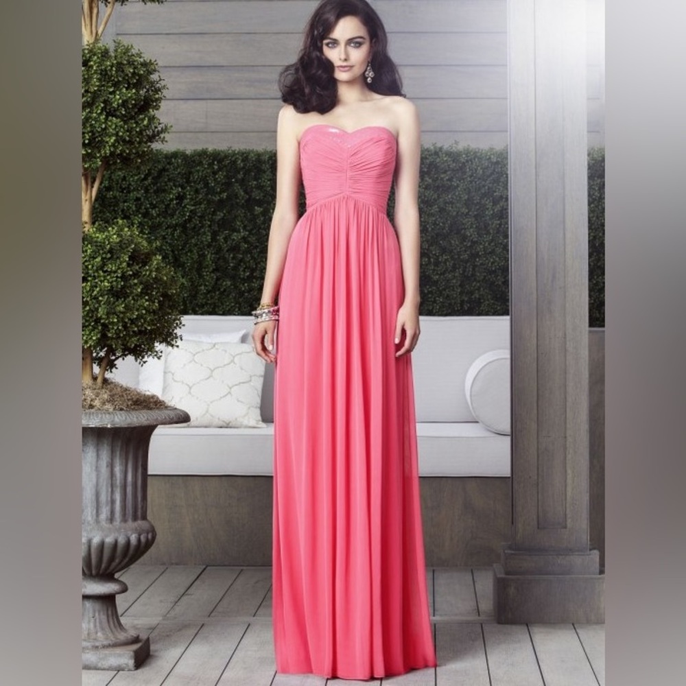 Dessy Collection Strapless Coral Gown